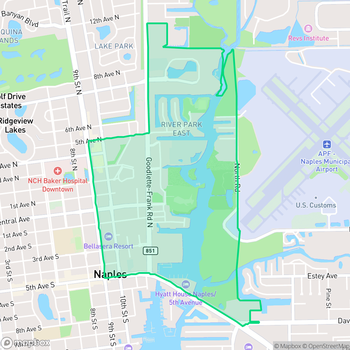 Map showing the location of Redevelopment Area, Naples, FL
