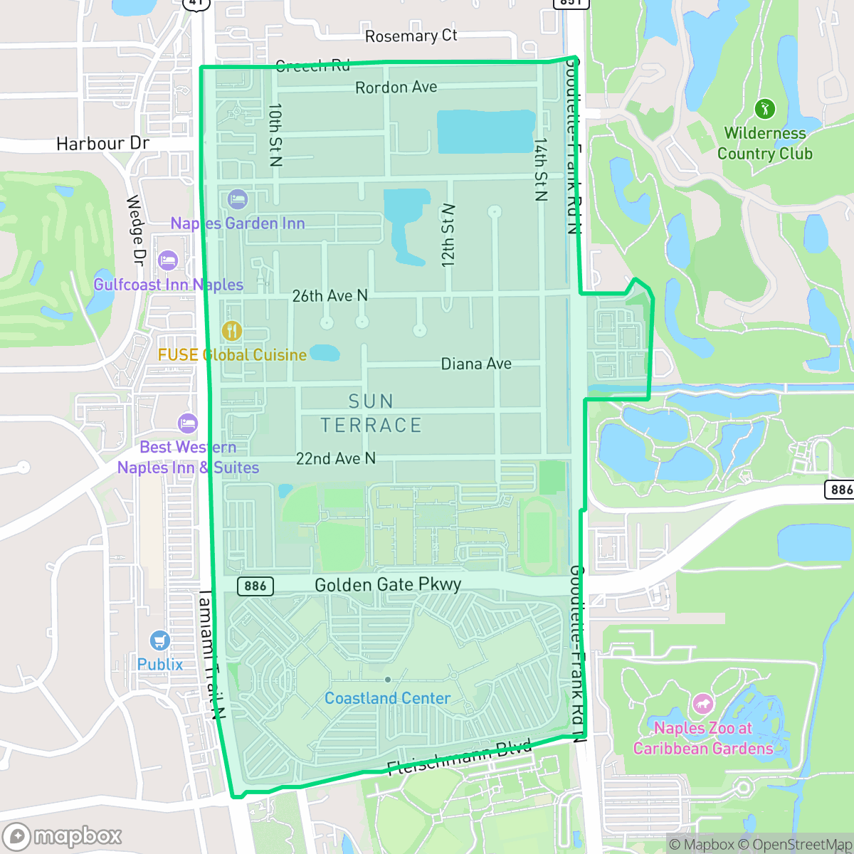 Map showing the location of Sun Terrace, Naples, FL
