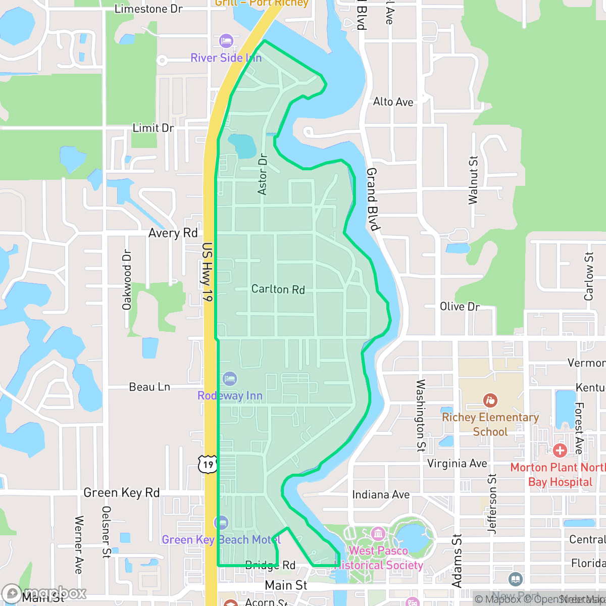 Map showing the location of North River, New Port Richey, FL