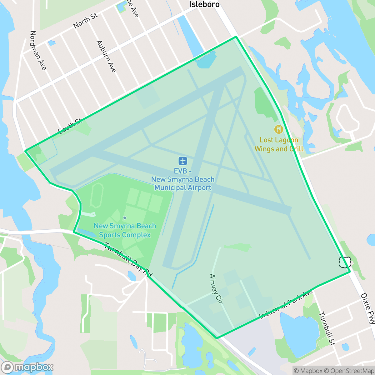Map showing the location of Airport Industrial, New Smyrna Beach, FL