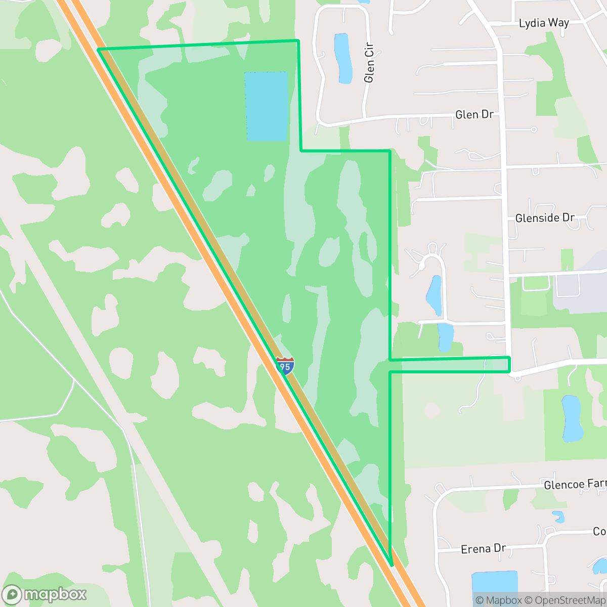 Map showing the location of Glencoe, New Smyrna Beach, FL