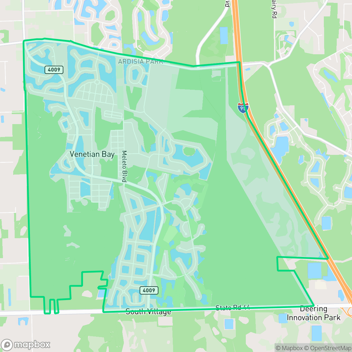 Map showing the location of North Village, New Smyrna Beach, FL