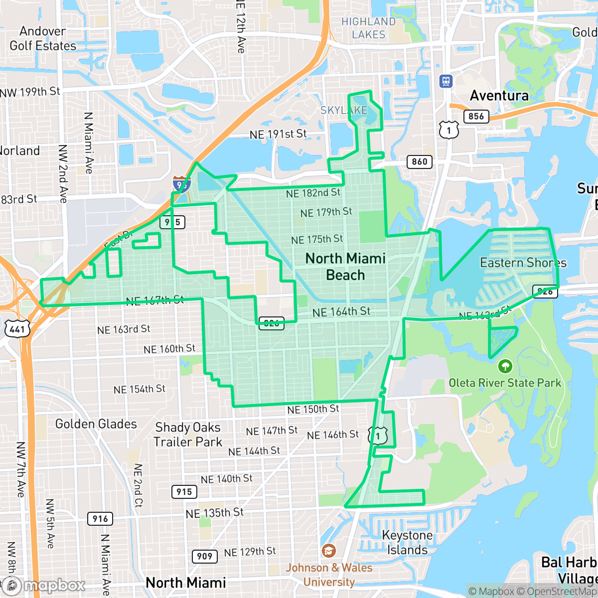 Map showing the location of North Miami Beach, FL — coverage area