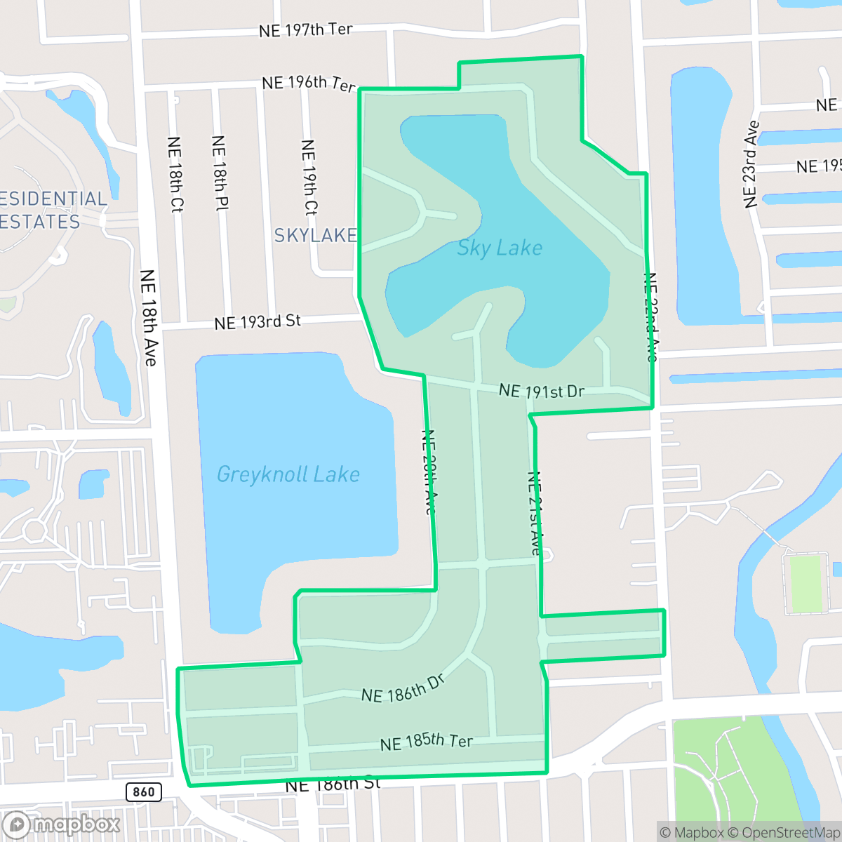Map showing the location of Skylake, North Miami Beach, FL