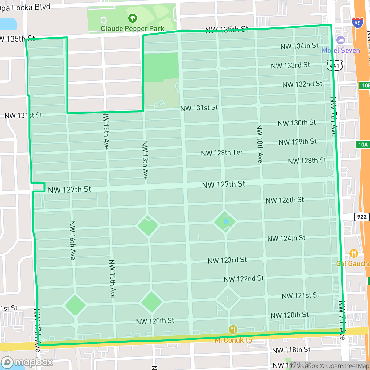 Map showing the location of Westside/Sunkist Grove, North Miami, FL
