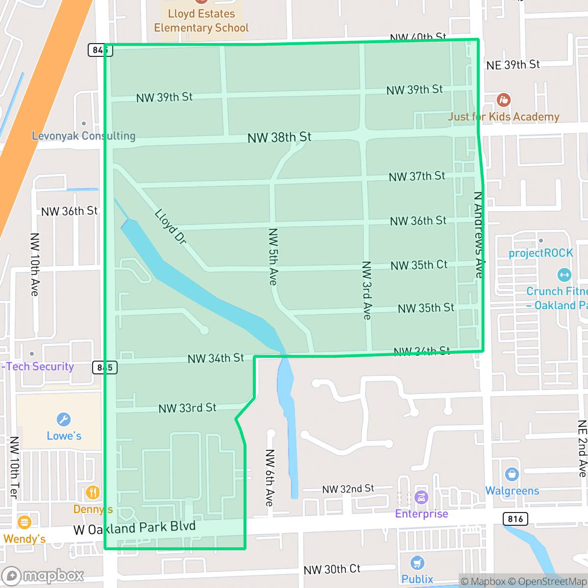 Map showing the location of Lloyd Estates, Oakland Park, FL