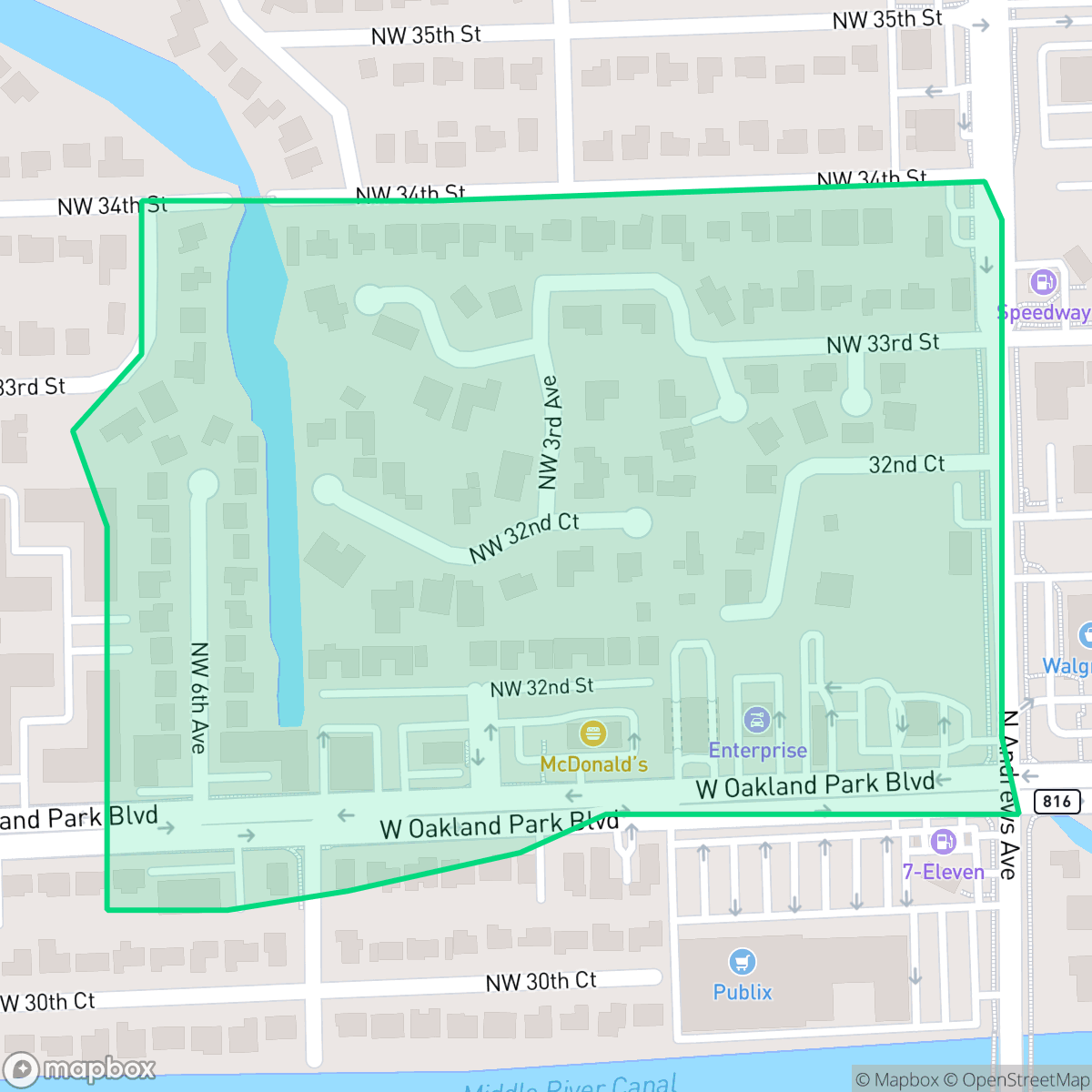 Map showing the location of Sleepy River, Oakland Park, FL