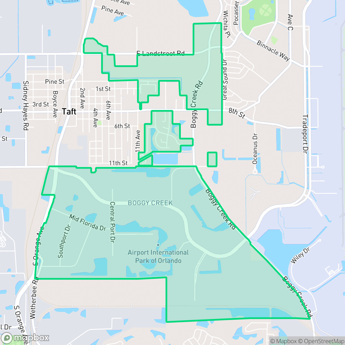 Map showing the location of Boggy Creek, Orlando, FL