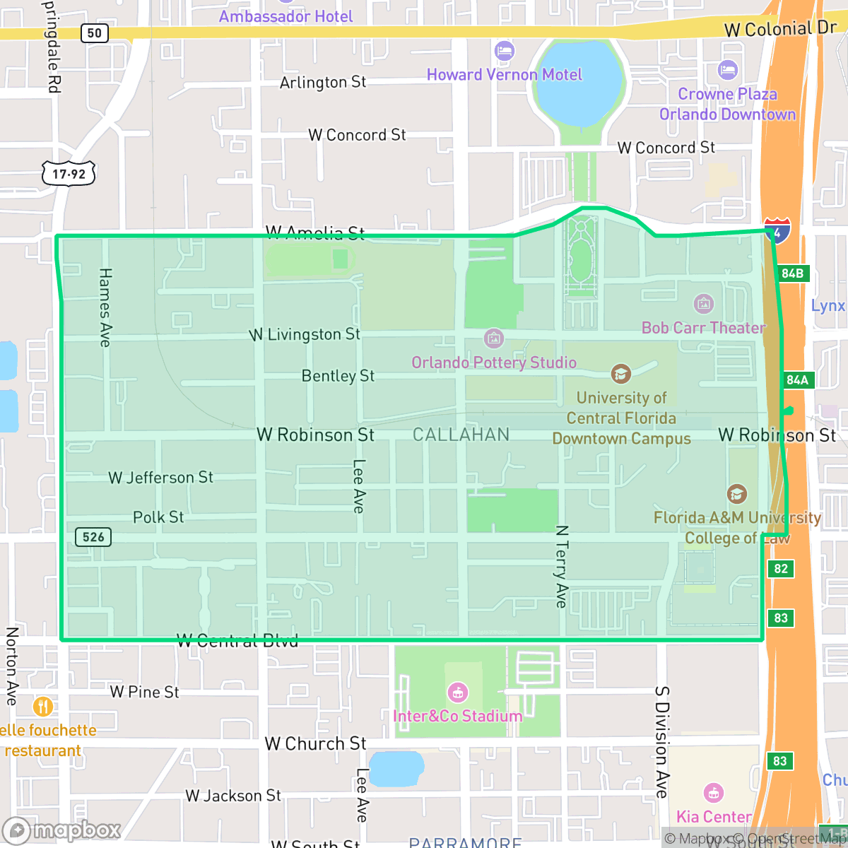 Map showing the location of Callahan, Orlando, FL