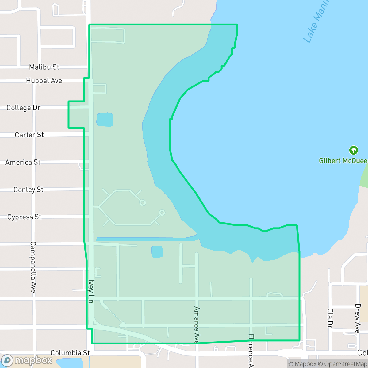 Map showing the location of Lake Mann Gardens, Orlando, FL