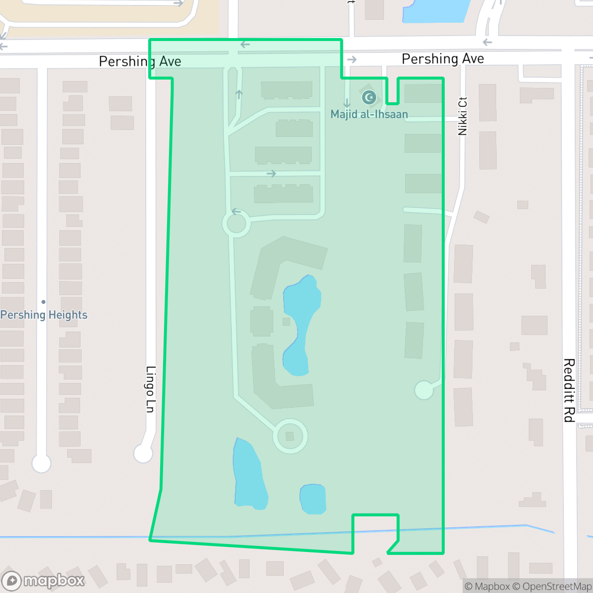 Map showing the location of Pershing, Orlando, FL