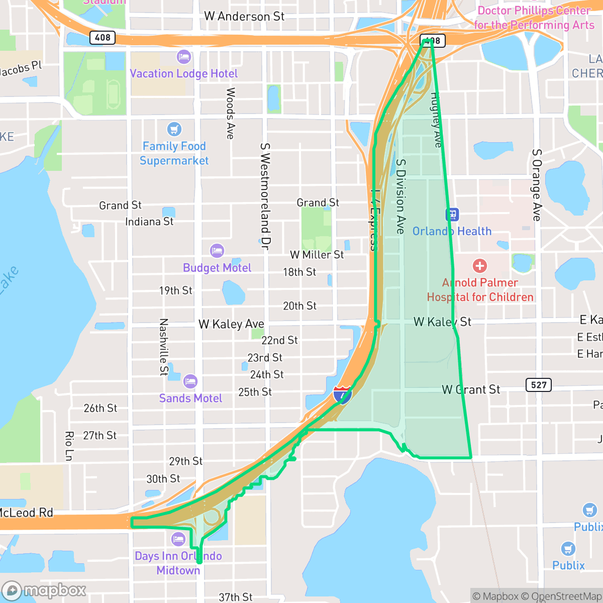 Map showing the location of South Division, Orlando, FL