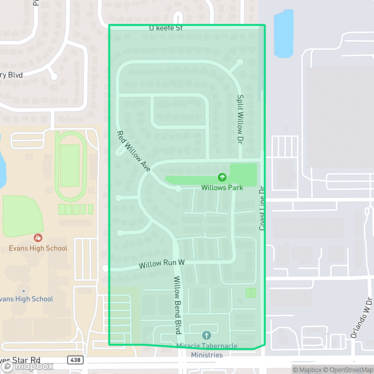 Map showing the location of The Willows, Orlando, FL