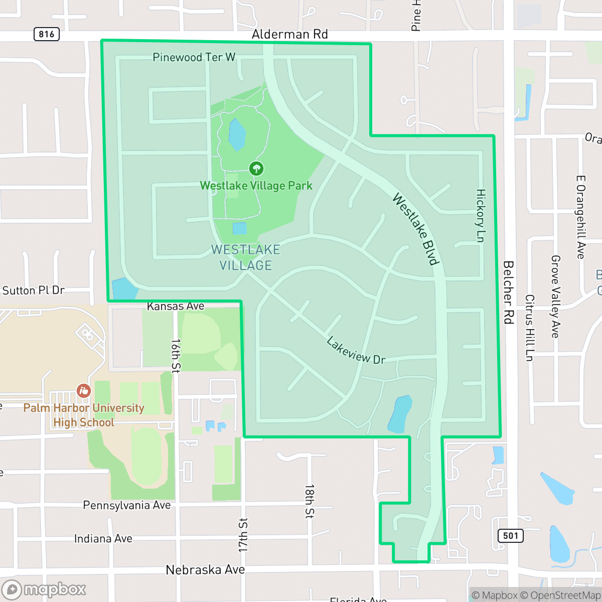 Map showing the location of Westlake Village, Palm Harbor, FL