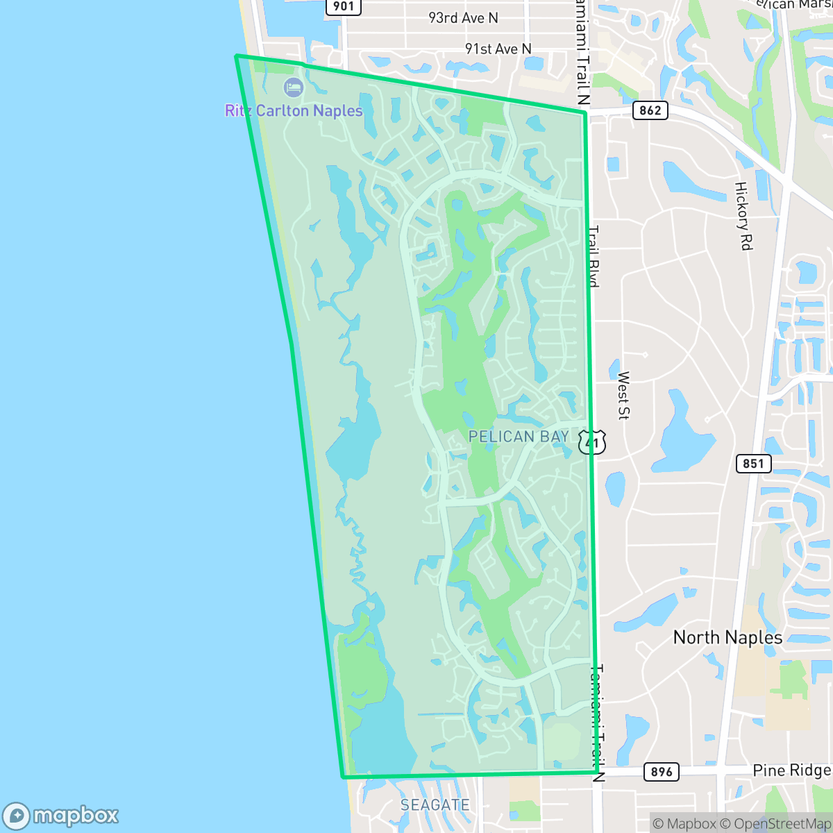 Map showing the location of Pelican Bay, FL — coverage area