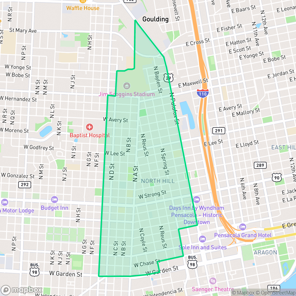 Map showing the location of St. John Coalition, Pensacola, FL