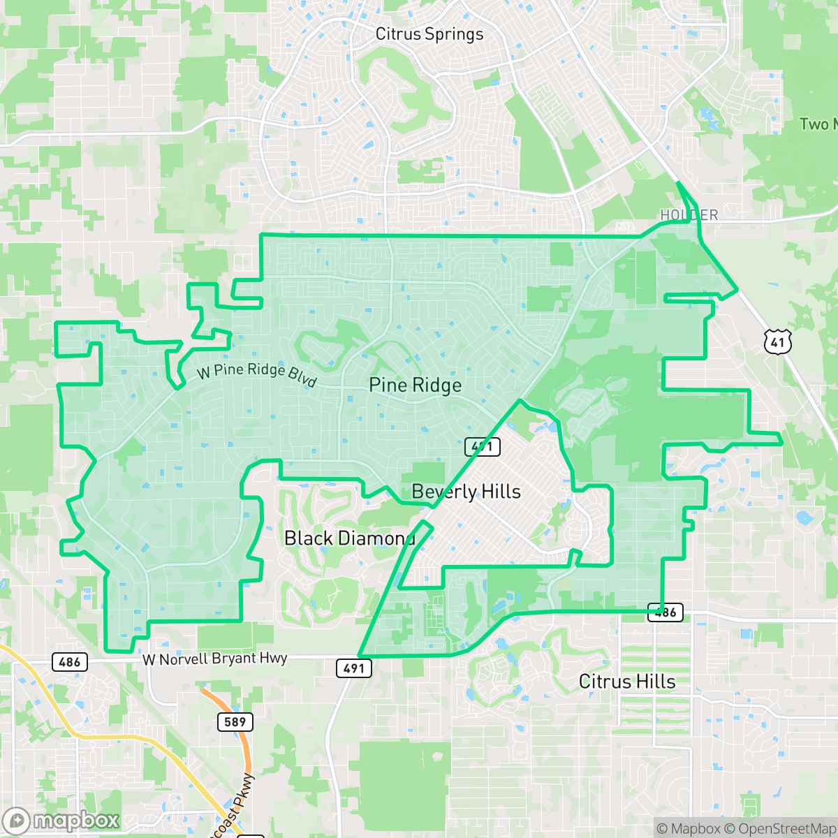 Map showing the location of Pine Ridge, FL — coverage area