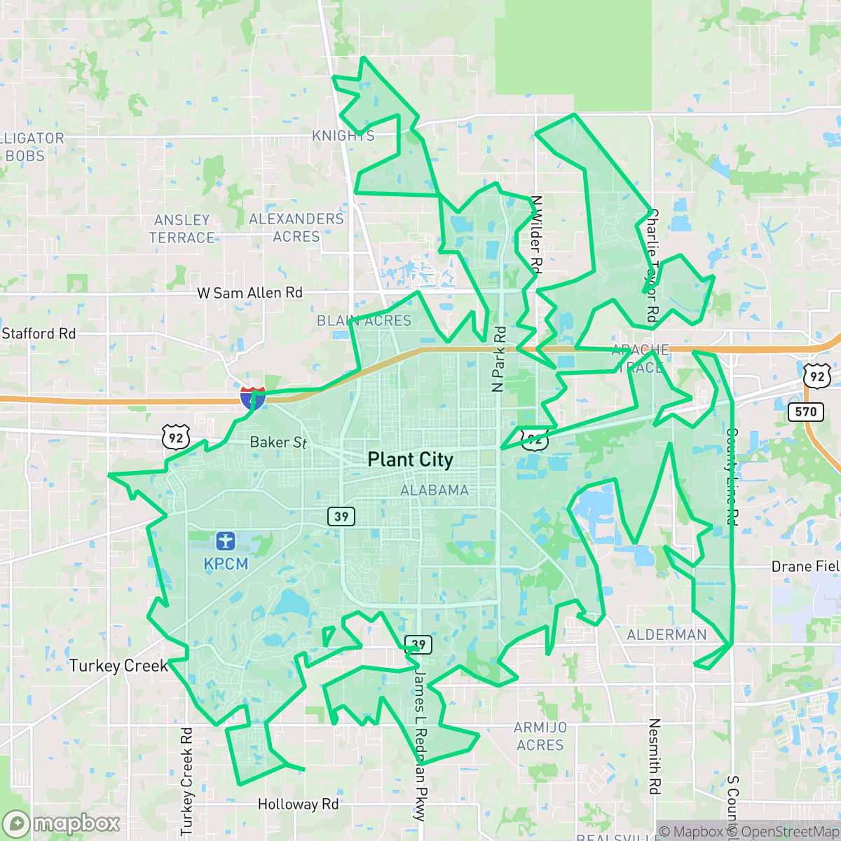 Map showing the location of Plant City, FL — coverage area