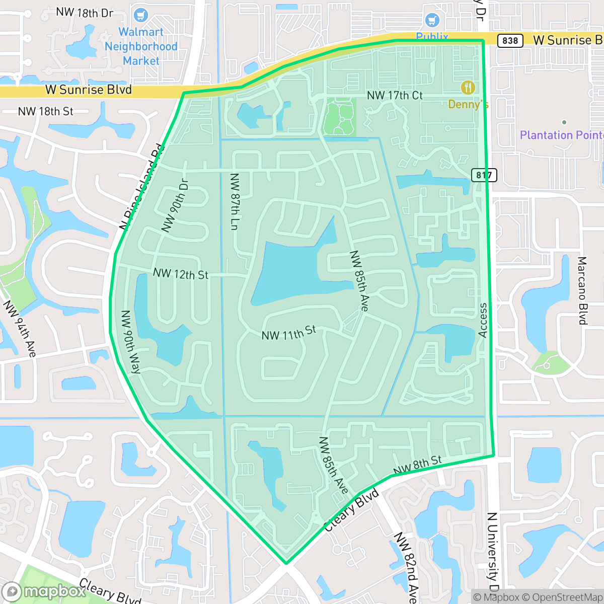 Map showing the location of Lauderdale West, Plantation, FL