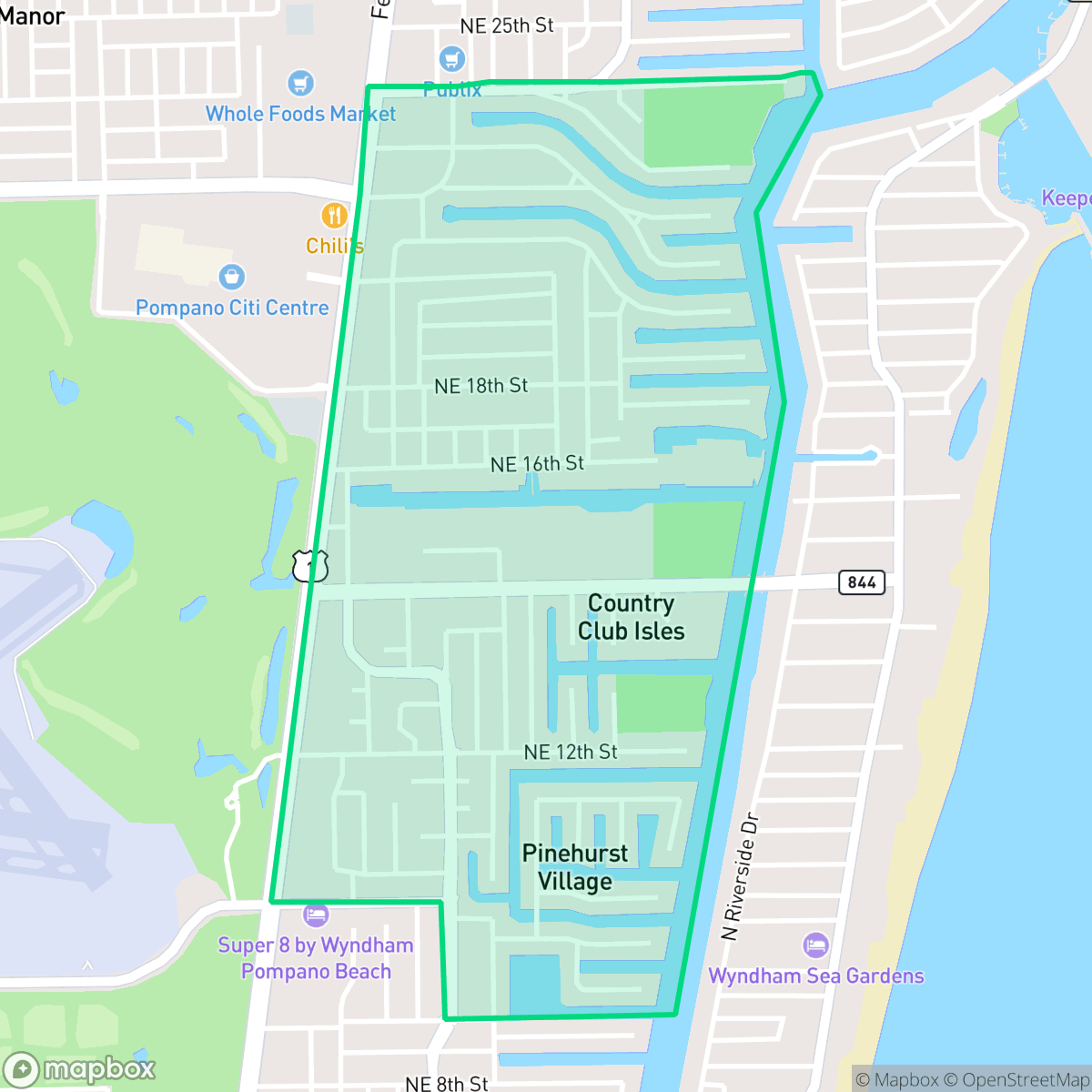 Map showing the location of Avalon Harbor, Pompano Beach, FL