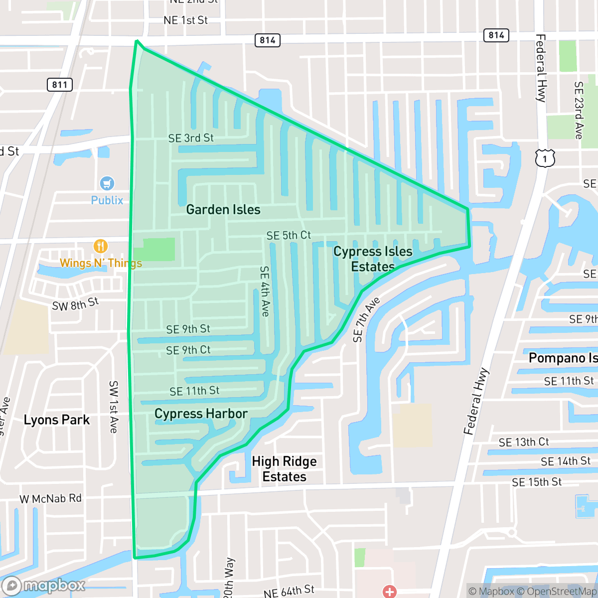 Map showing the location of Garden Isles, Pompano Beach, FL