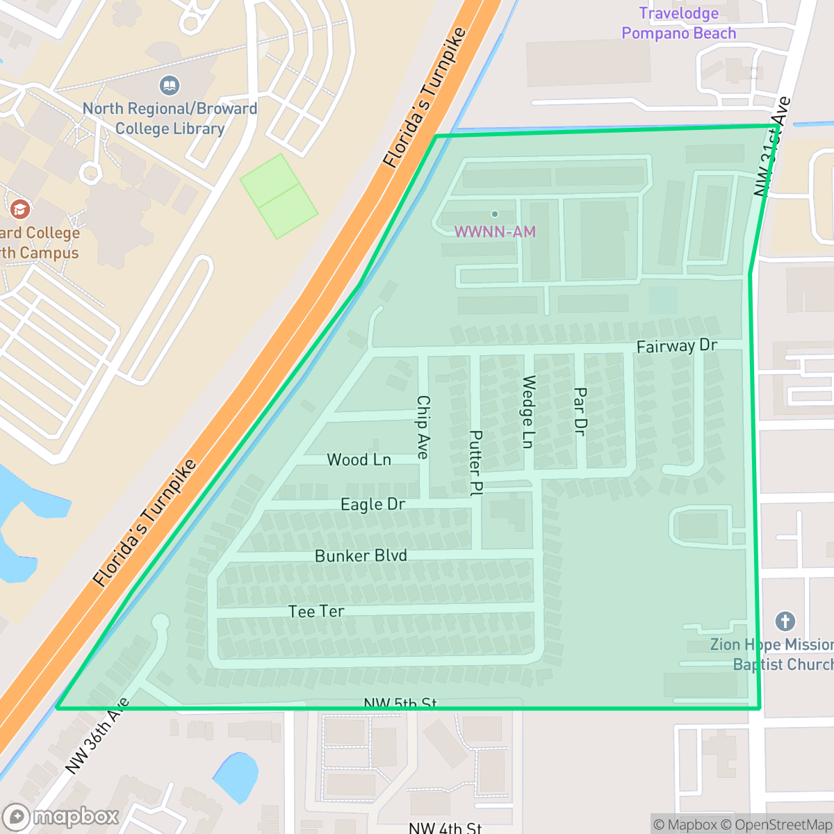 Map showing the location of Golfview Estates, Pompano Beach, FL