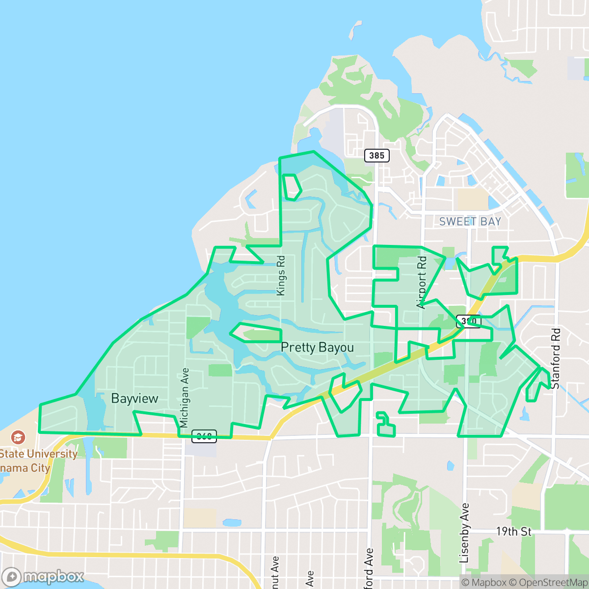 Map showing the location of Pretty Bayou, FL — coverage area