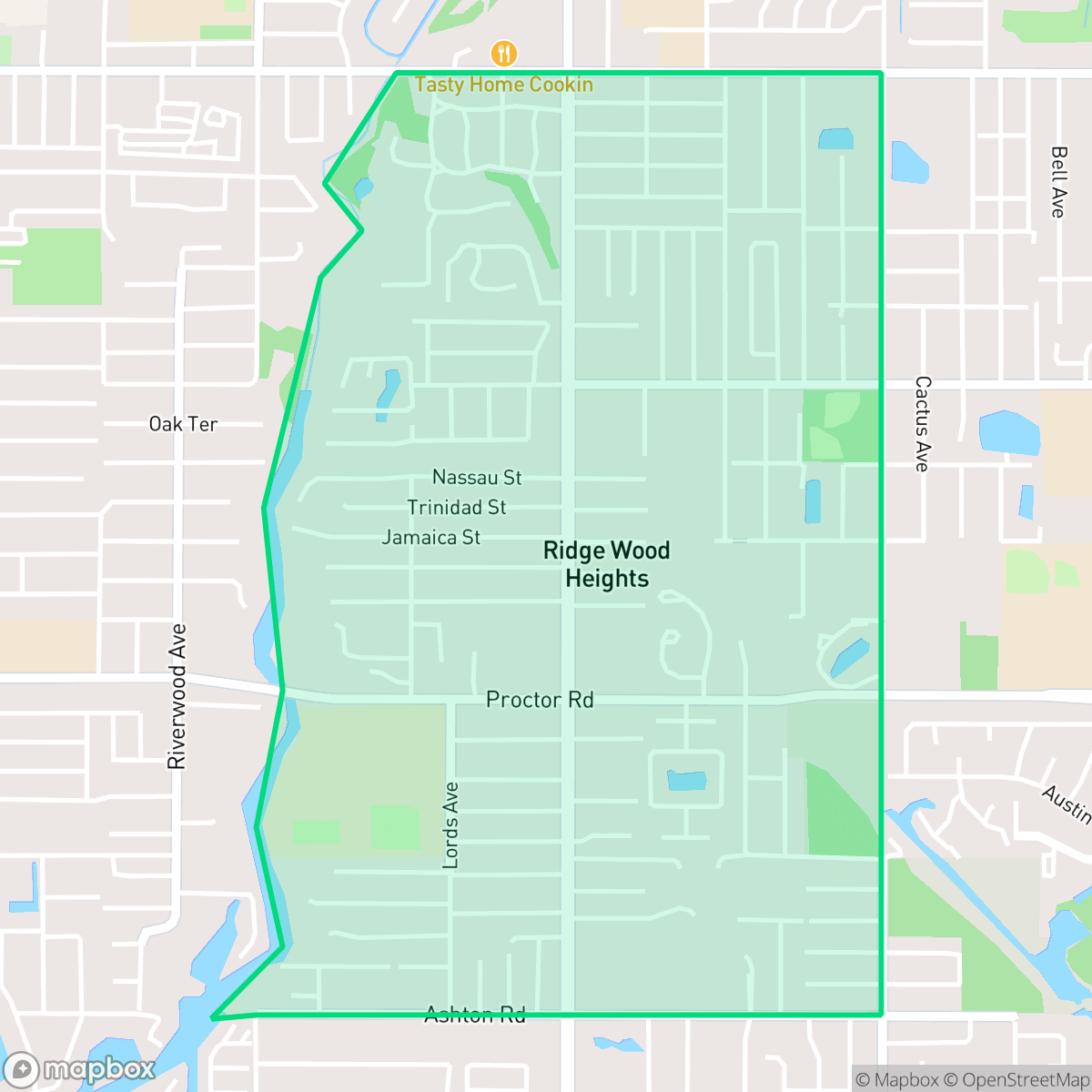 Map showing the location of Ridge Wood Heights, FL — coverage area