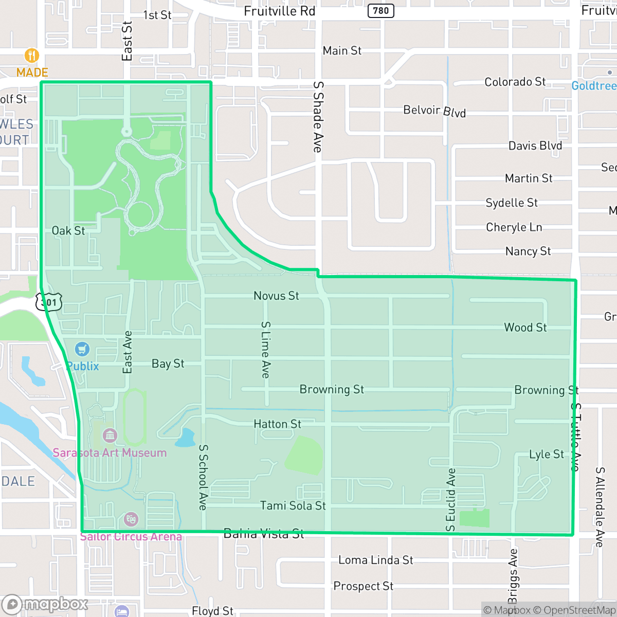 Map showing the location of Alta Vista, Sarasota, FL