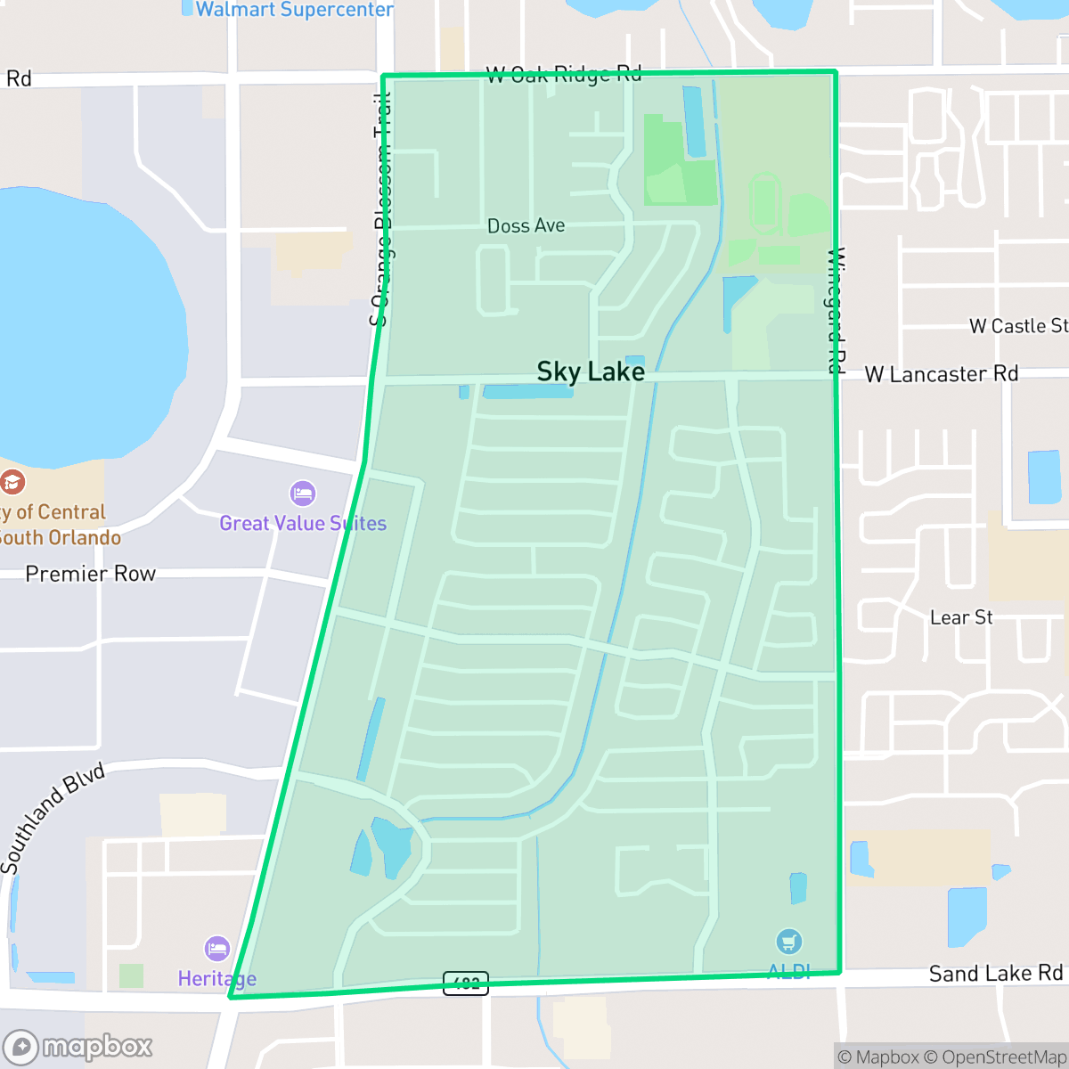Map showing the location of Sky Lake, FL — coverage area