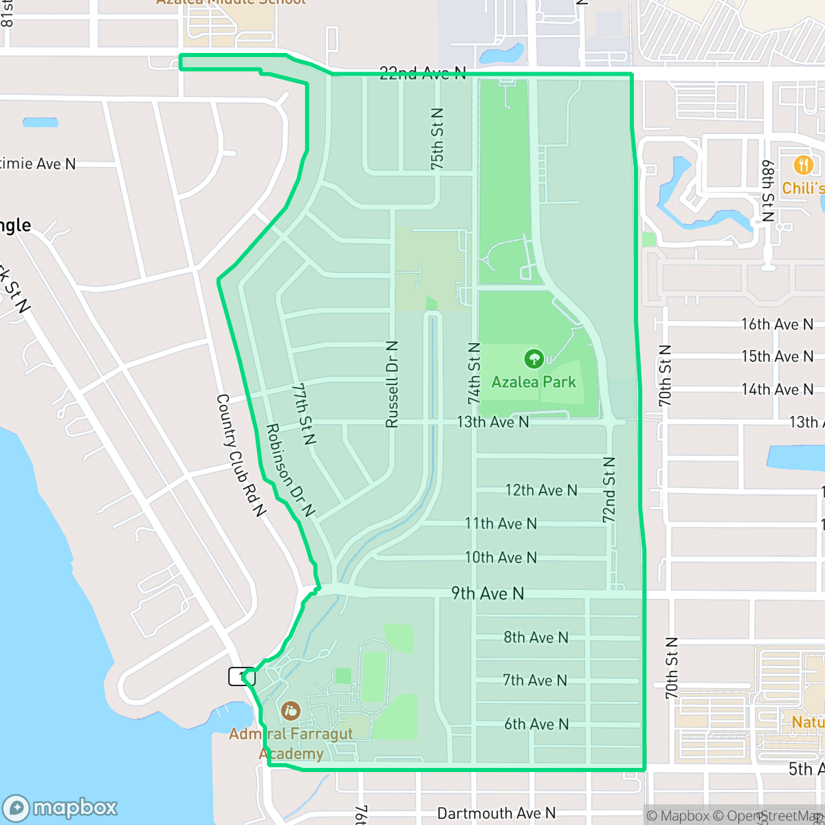 Map showing the location of Azalea Homes, St. Petersburg, FL