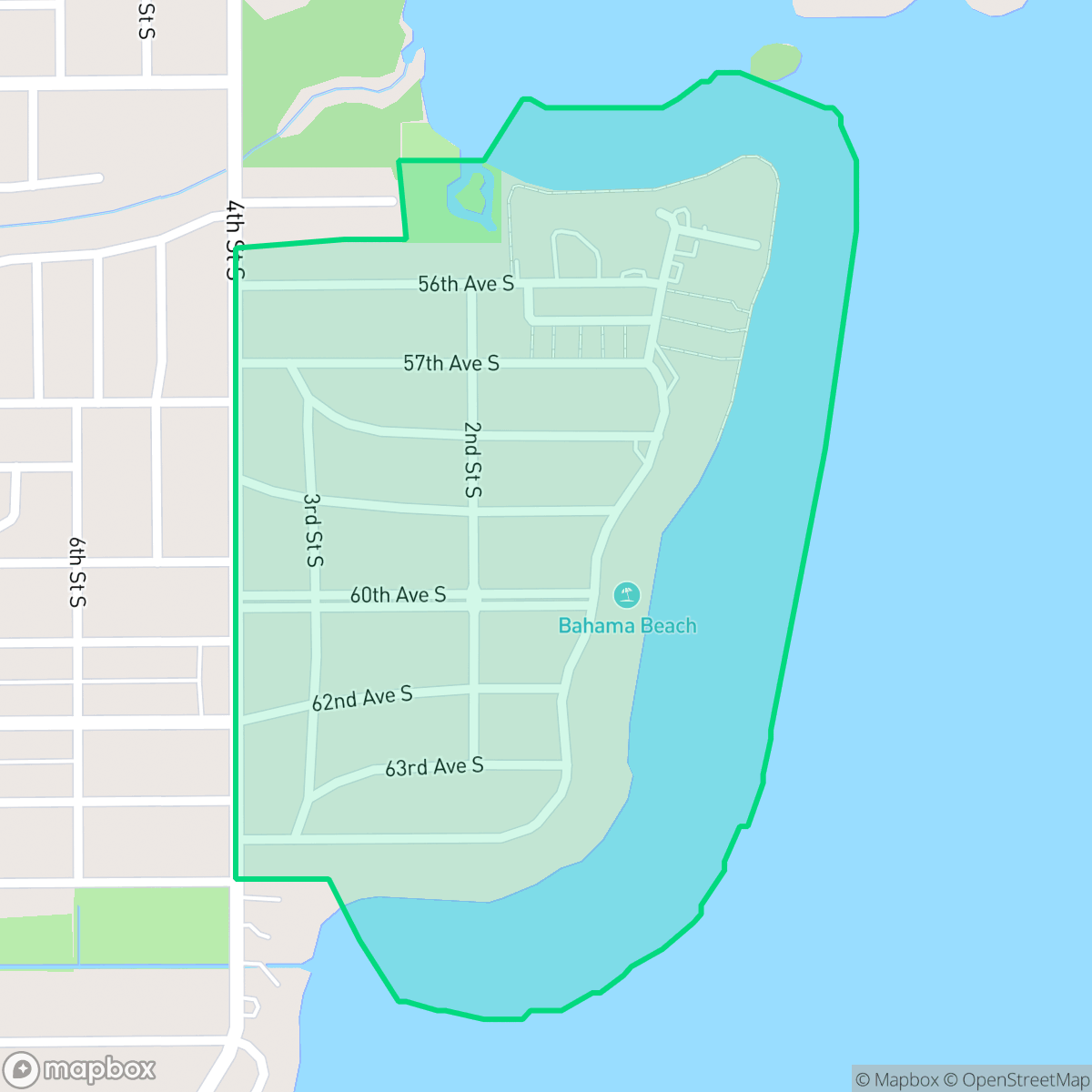 Map showing the location of Bahama Shores, St. Petersburg, FL