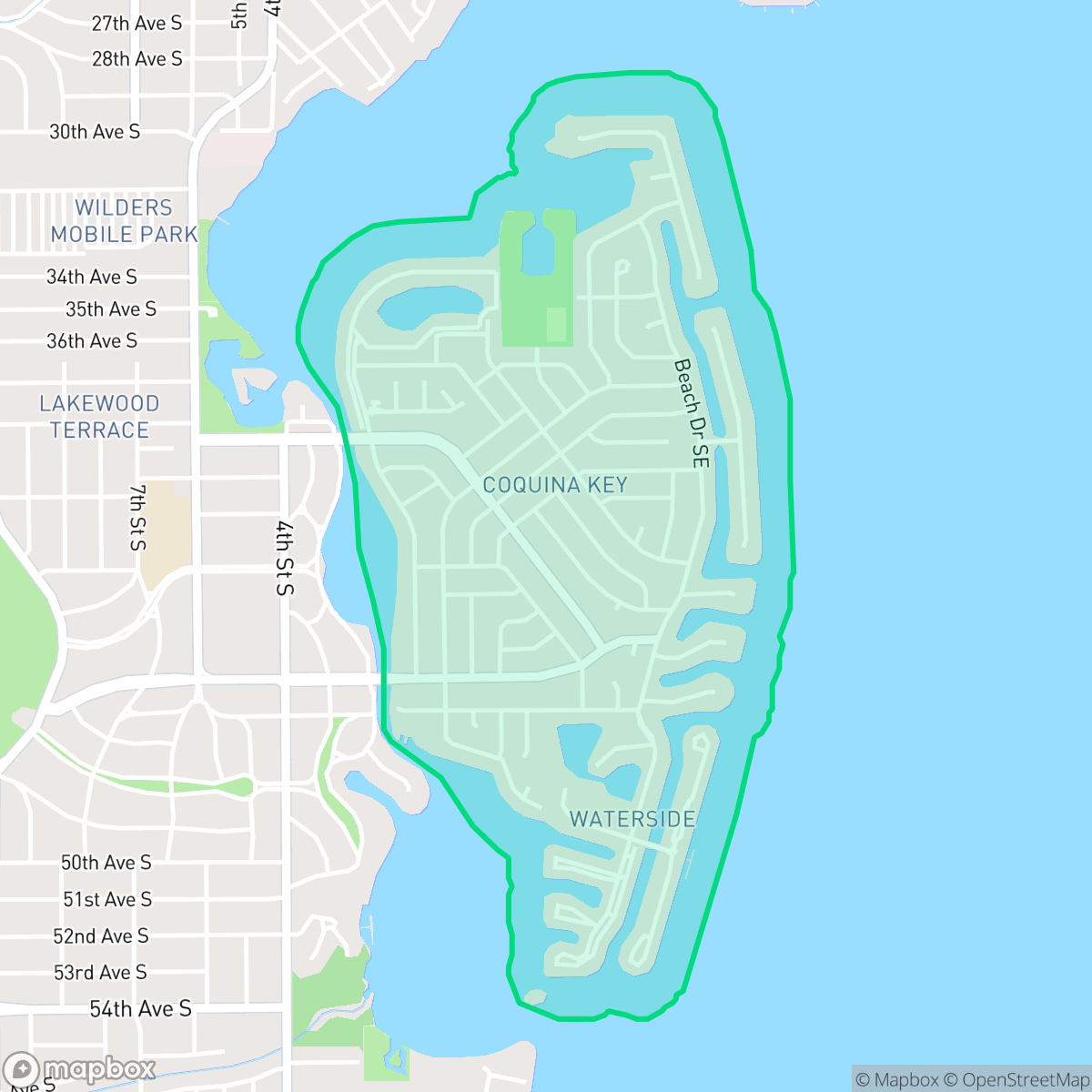 Map showing the location of Coquina Key, St. Petersburg, FL
