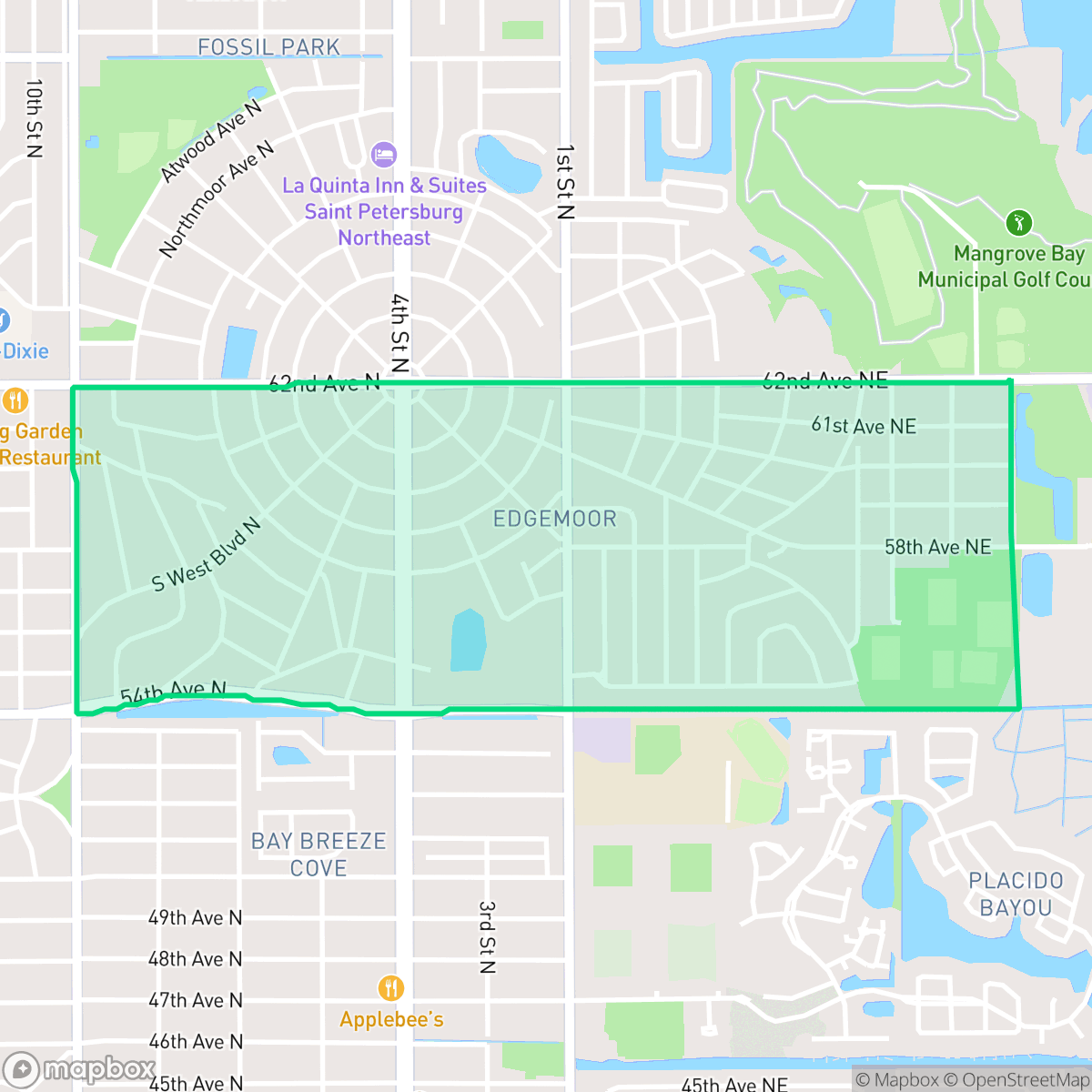 Map showing the location of Edgemoor, St. Petersburg, FL