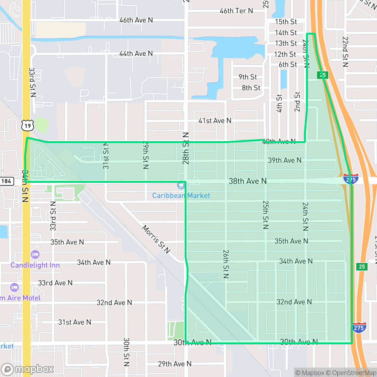 Map showing the location of Highland Grove, St. Petersburg, FL