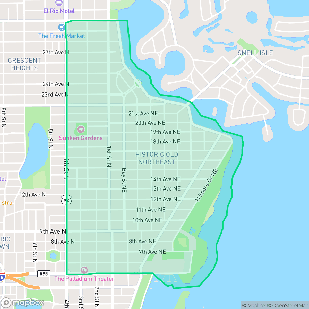Map showing the location of Historic Old Northeast, St. Petersburg, FL