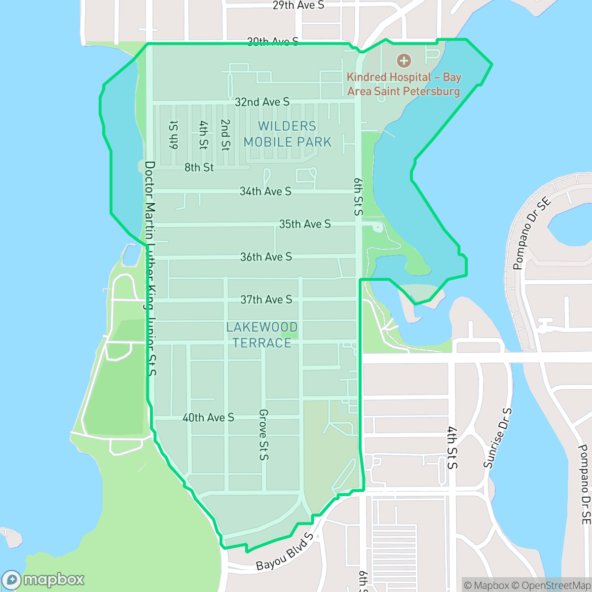 Map showing the location of Lakewood Terrace, St. Petersburg, FL