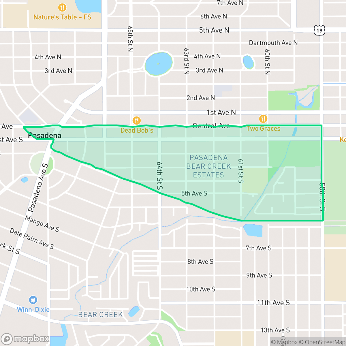 Map showing the location of Pasadena Bear Creek Estates, St. Petersburg, FL