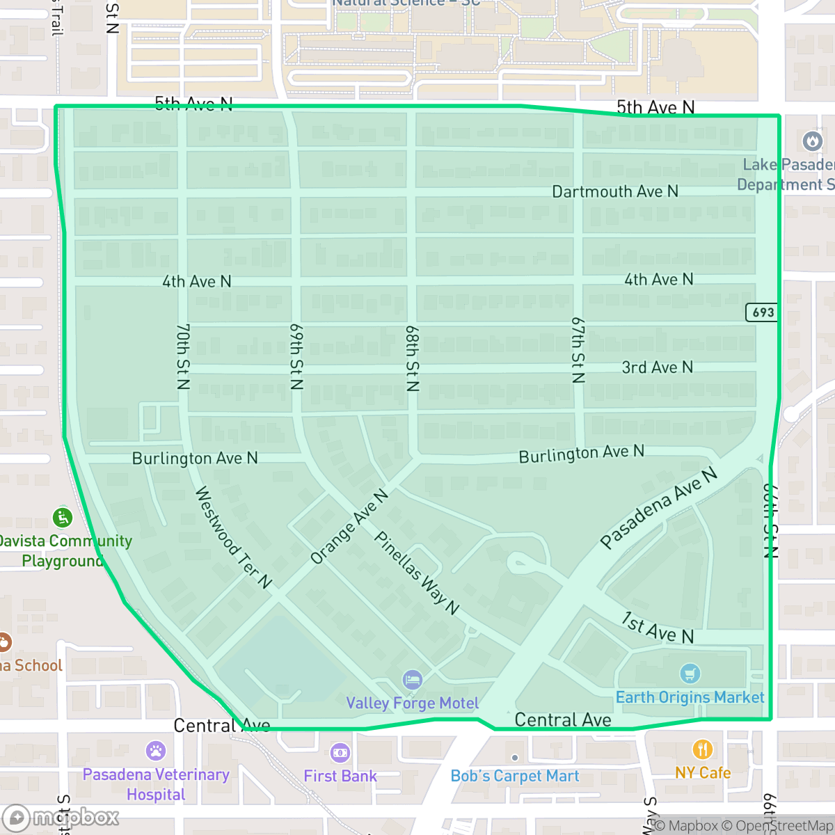 Map showing the location of Pasadena Vista, St. Petersburg, FL