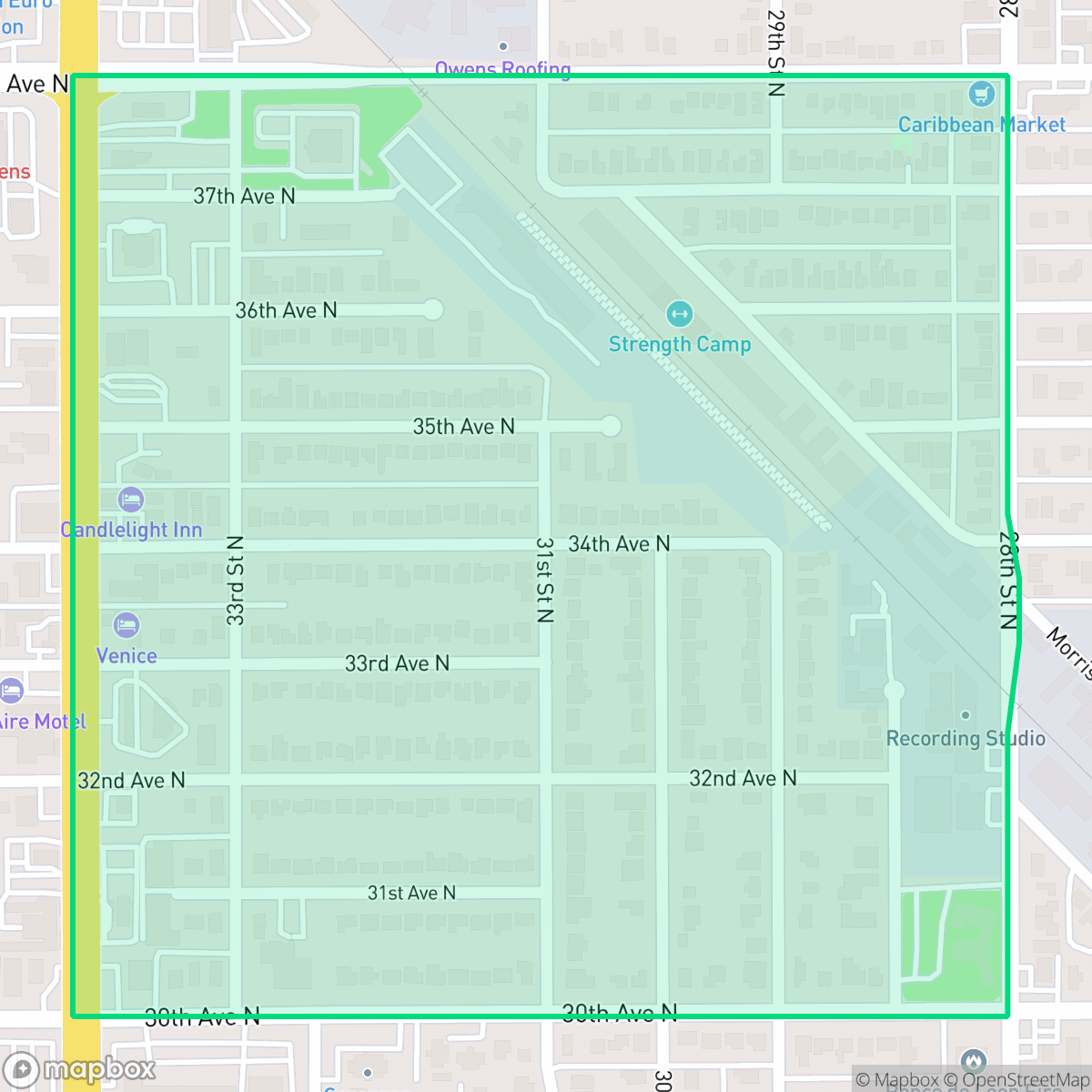 Map showing the location of Ridgecrest, St. Petersburg, FL