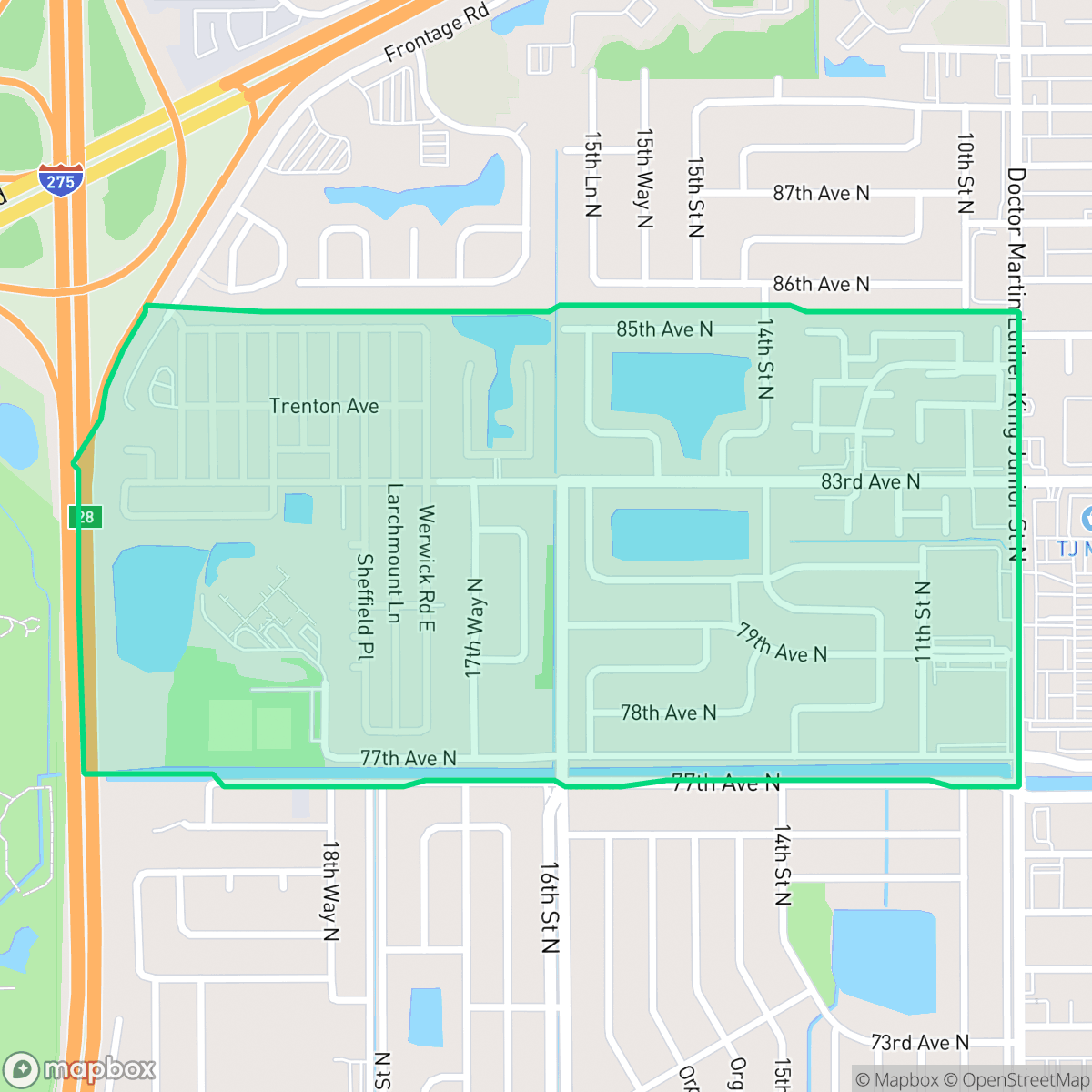 Map showing the location of Winston Park, St. Petersburg, FL