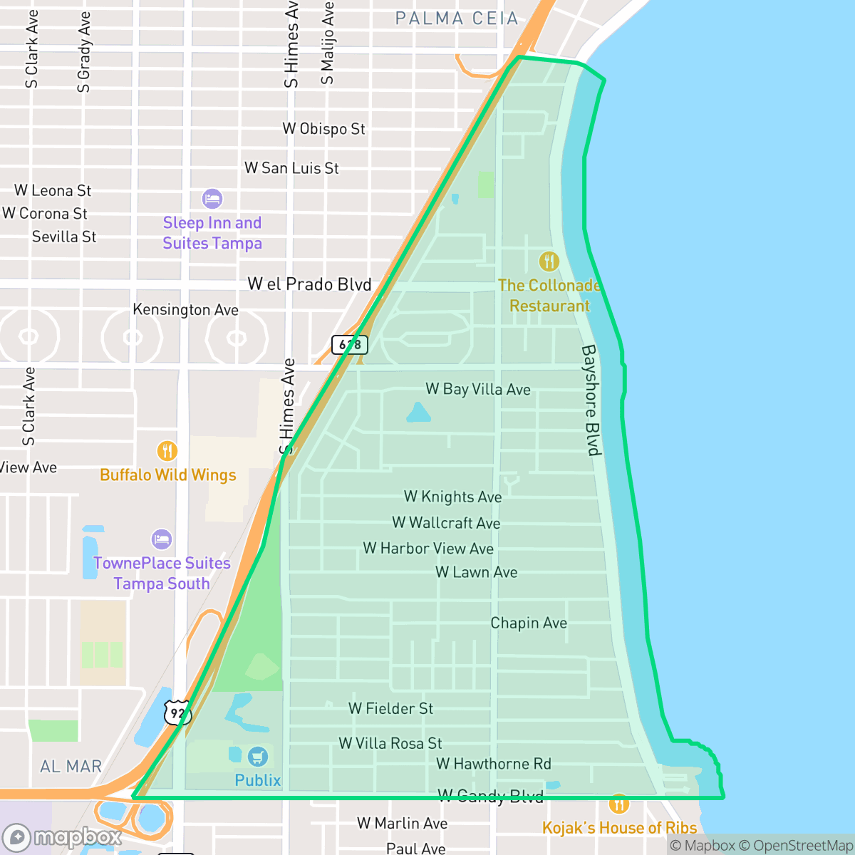 Map showing the location of Bayshore Beautiful, Tampa, FL