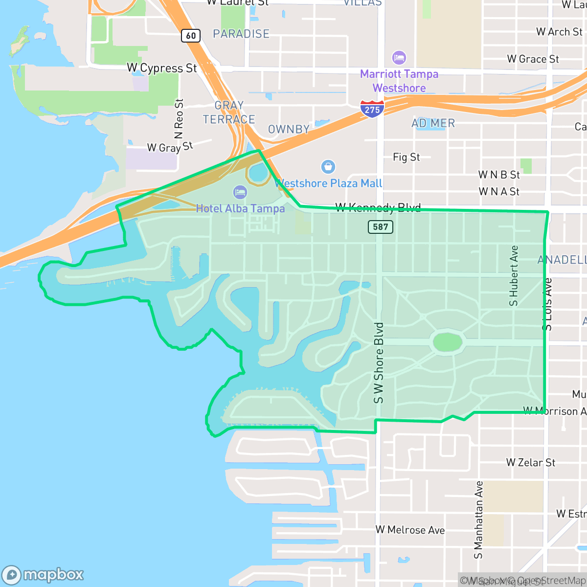 Map showing the location of Beach Park, Tampa, FL