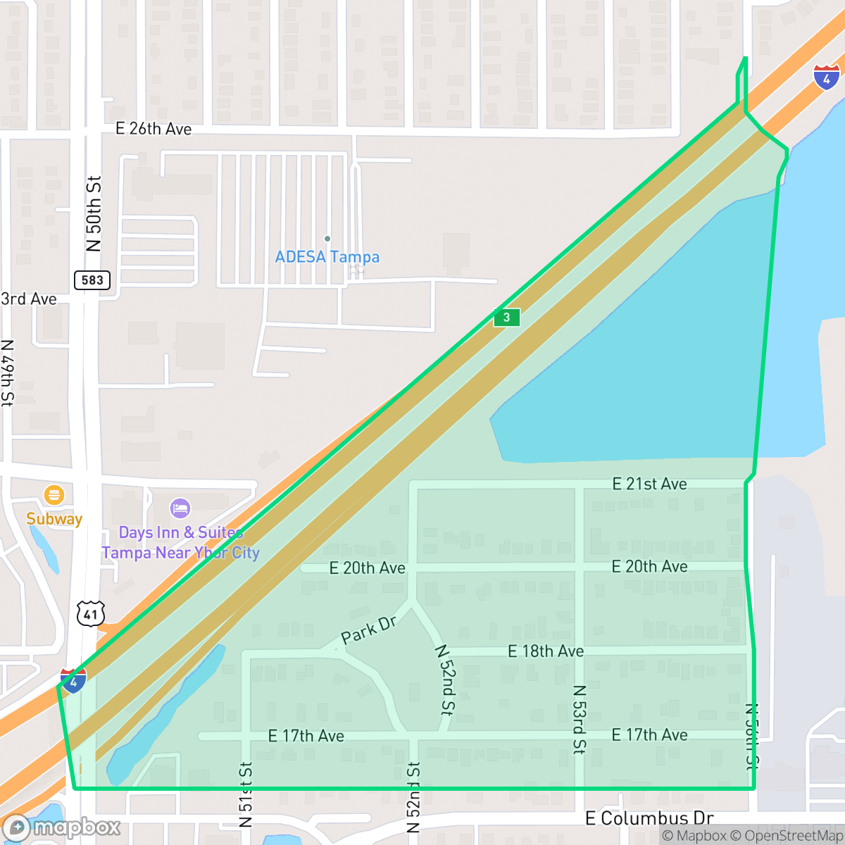 Map showing the location of Beasley, Tampa, FL
