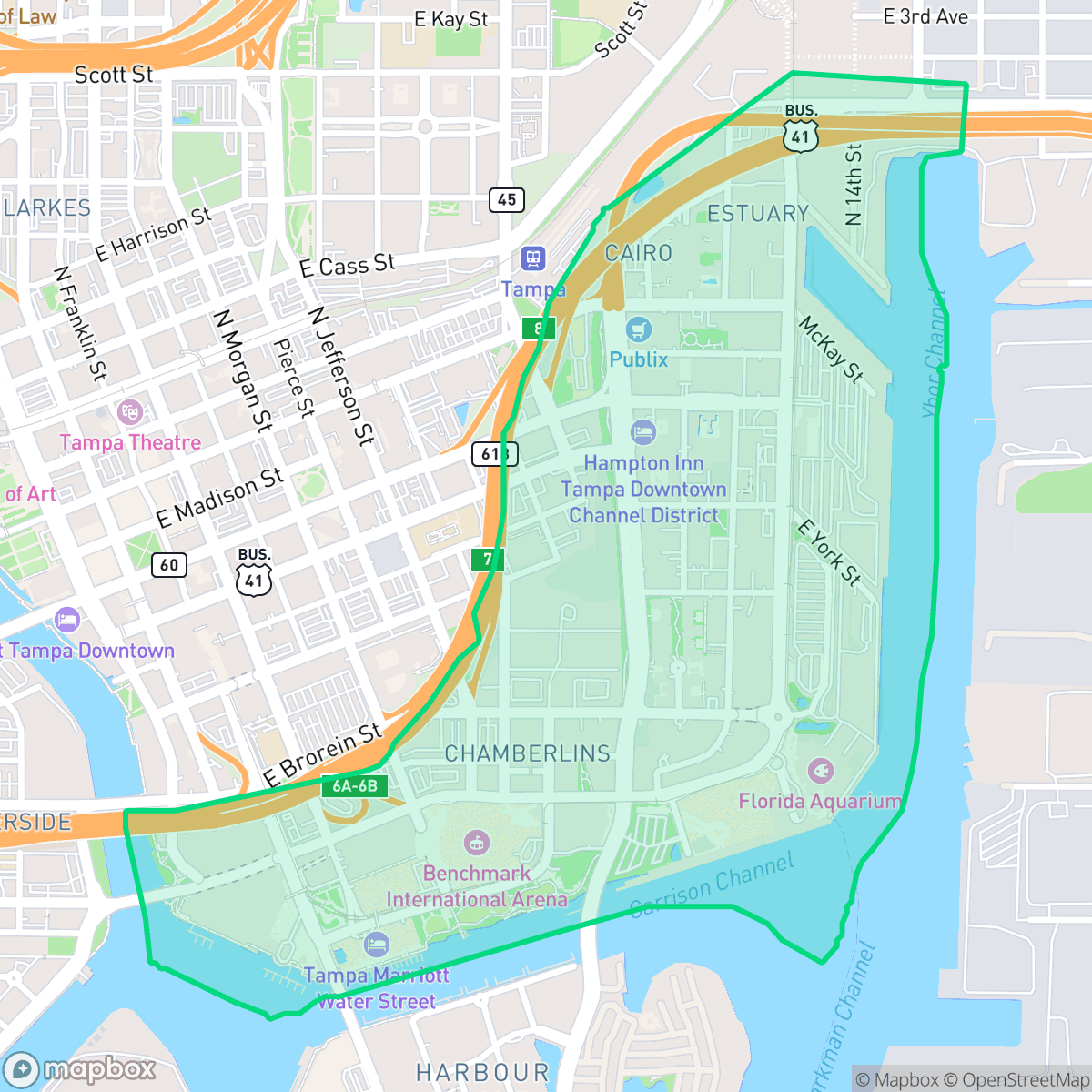 Map showing the location of Channel District, Tampa, FL