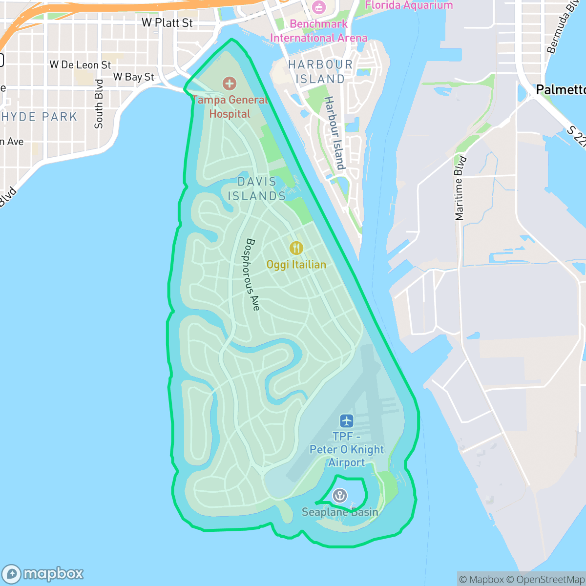 Map showing the location of Davis Island, Tampa, FL
