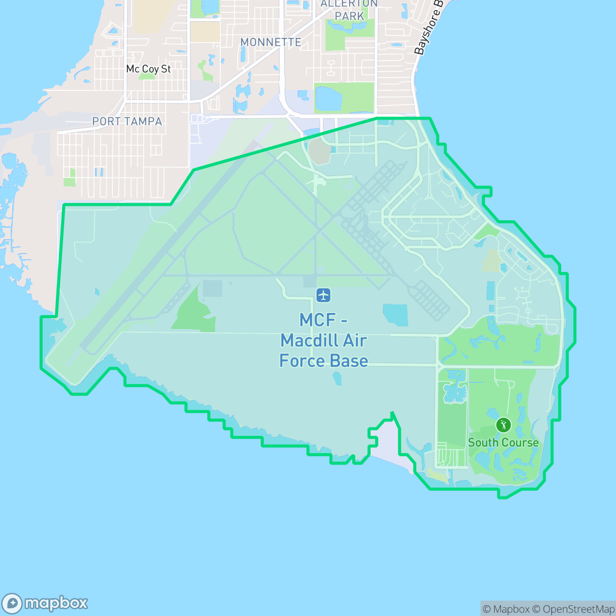 Map showing the location of MacDill AFB Area, Tampa, FL