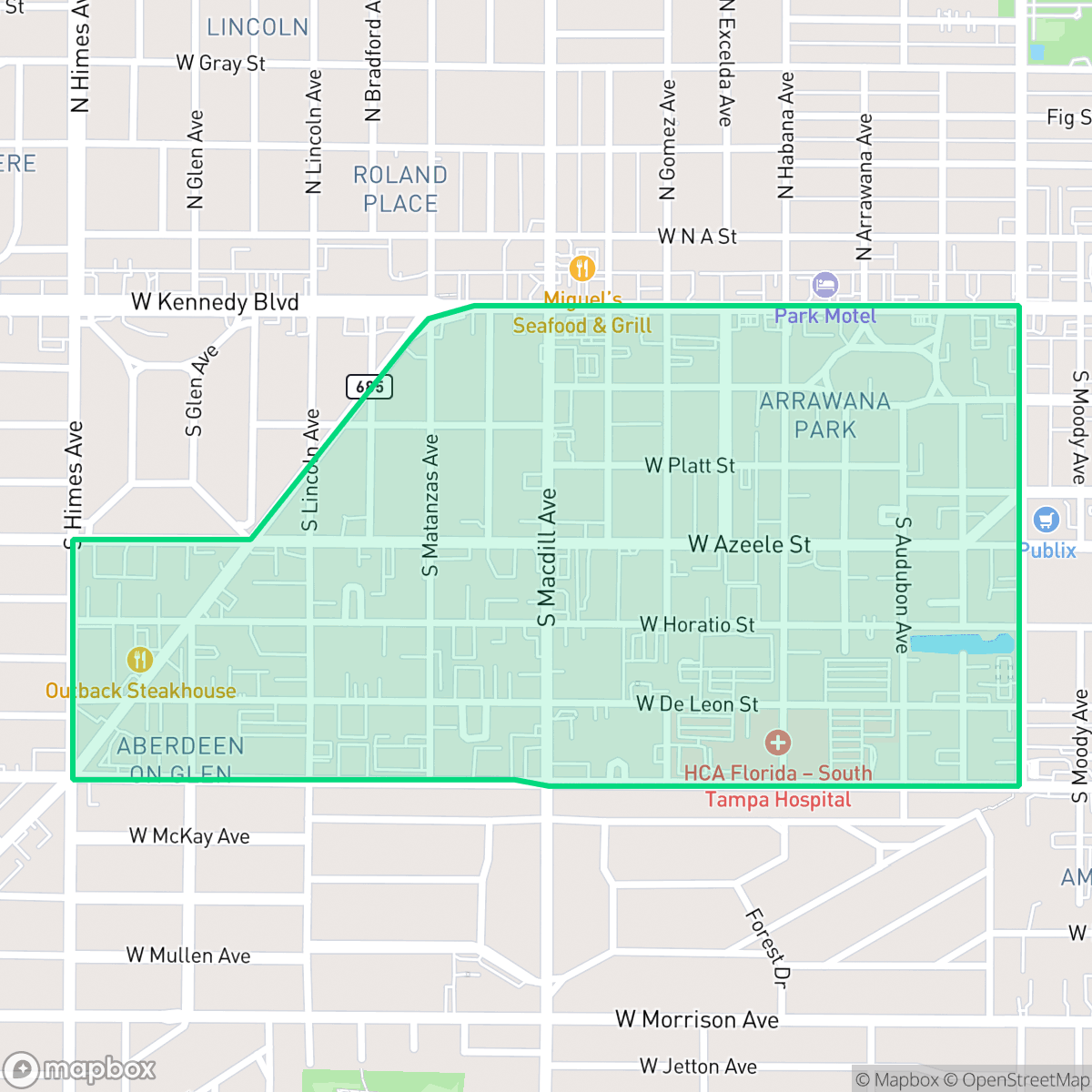 Map showing the location of Palma Ceia Pines, Tampa, FL