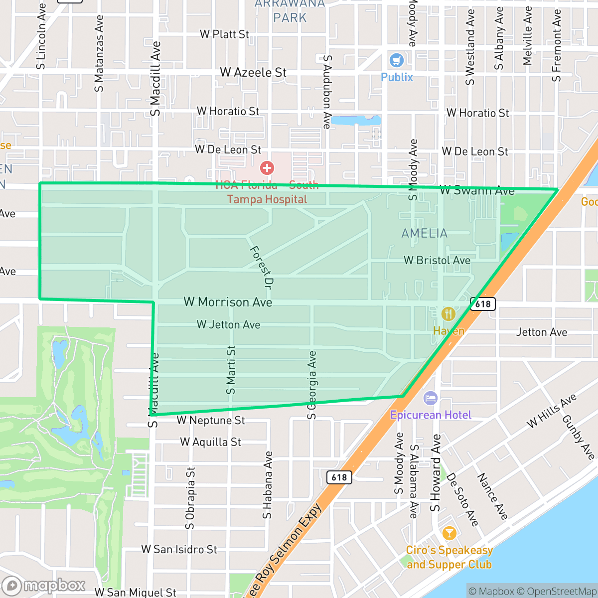 Map showing the location of Parkland Estates, Tampa, FL