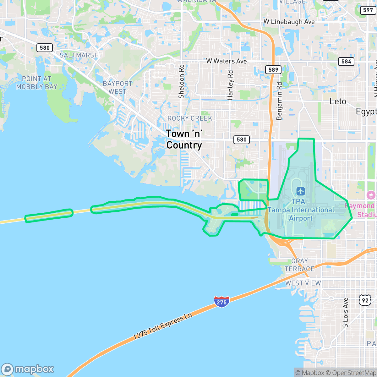 Map showing the location of Tampa International Airport Area, Tampa, FL